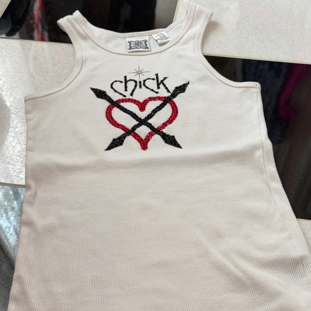 Chick Kids Tank Top - White with Red and Black Design